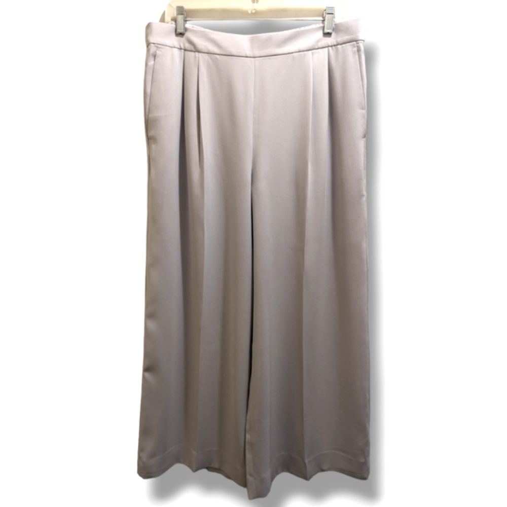 J. Crew Wide-Leg High Rise Crop Pant 365 Crepe Pleated Trousers Oyster Grey- 12T